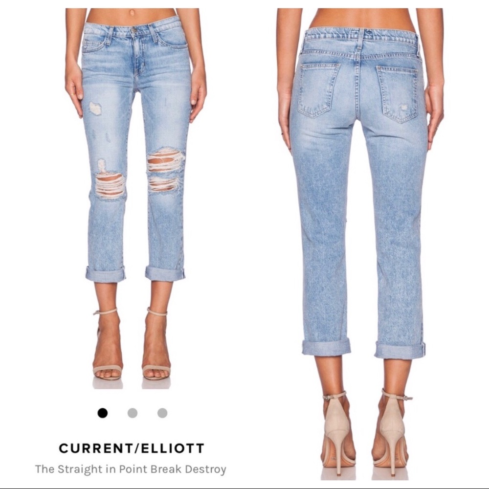 *Current Elliott* Distressed Denim Light Wash Crop Jeans